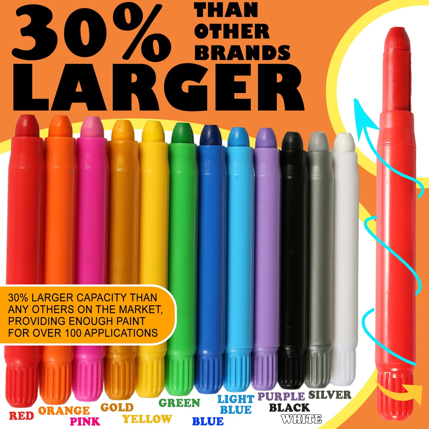 Jim&Gloria Water Based Face Paint Kit with Stencils, 12 Large Professional Face Painting Kit for Kids Party Facepaint Halloween Makeup Washable Body Paint for Adults Skin Color Crayons, Boy Girl Gifts