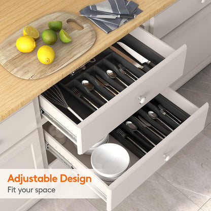 Lifewit Large Cutlery Drawer Organiser, Extendable Cutlery Tray, Kitchen Utensil Spoons Forks Knives Holder Storage, 8 Compartment, Black