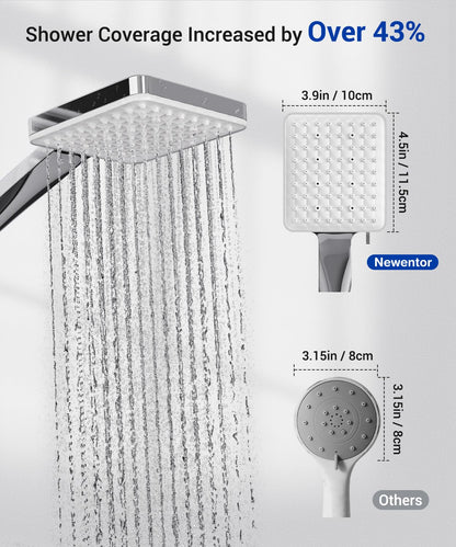Shower Head, Newentor High Pressure Shower Heads with 6 Modes, Power Shower Head Only, Universal Water Saving Large ShowerHead