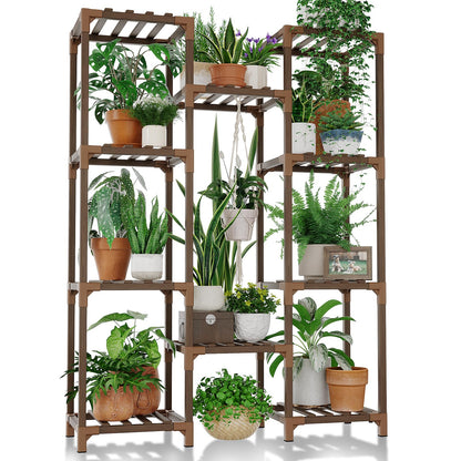 Bamworld Plant Stand Indoor Outdoor Tall Plant Shelf for Multiple Plants Pots Wood Flower Stand Large Flower Holder for Living Room, Patio, Balcony, Garden Decor, Brown