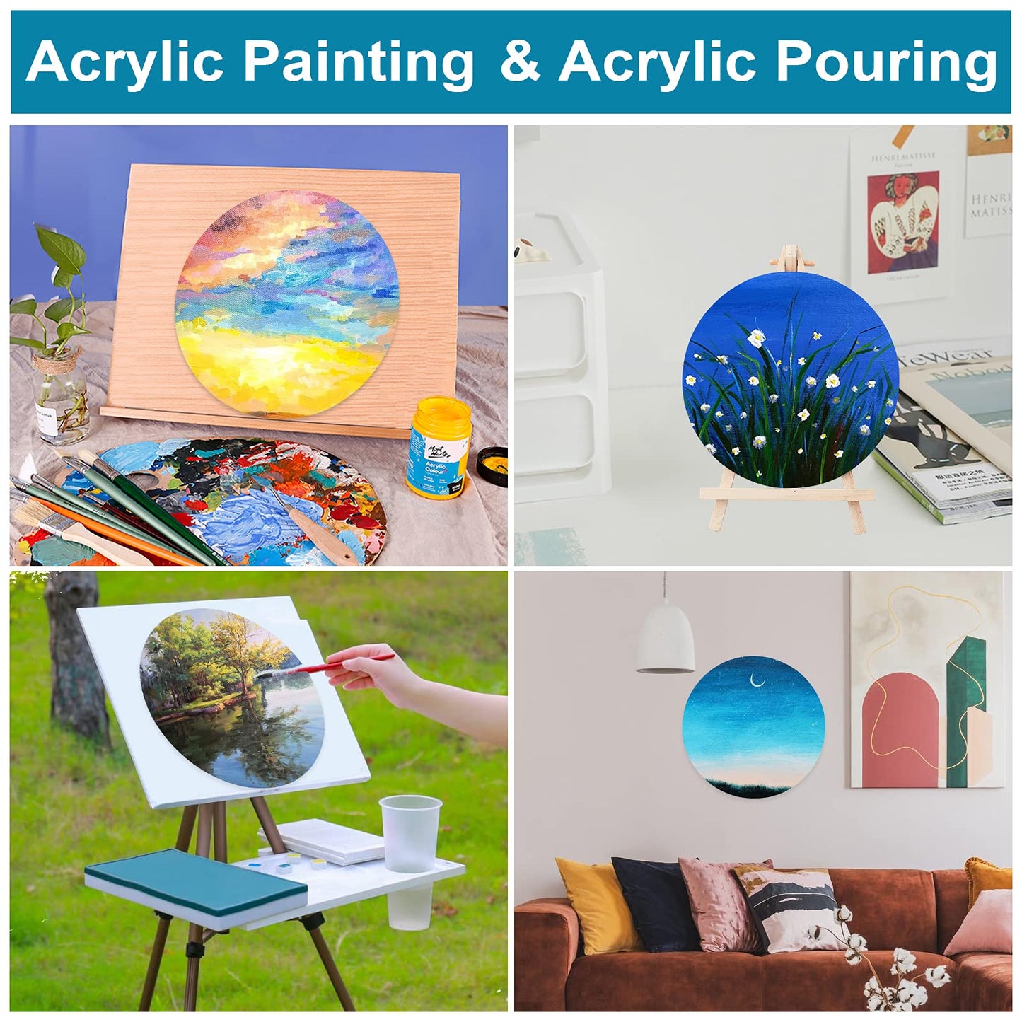 NBEADS 12 Pcs Round Painting Canvas Panels, Blank Canvas Drawing Boards for Oil & Acrylic Painting Students Artist Hobby Painters and Beginners, 15cm in diameter