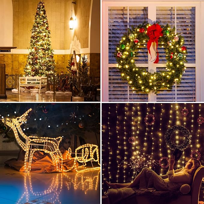 2 Pack Fairy Lights Battery Operated with Remote,Each 40FT 120 LED Copper Wire Twinkle Lights,Timer Waterproof Outdoor 8 Modes Starry String Lights for Party Wedding Christmas Decor(Warm White)