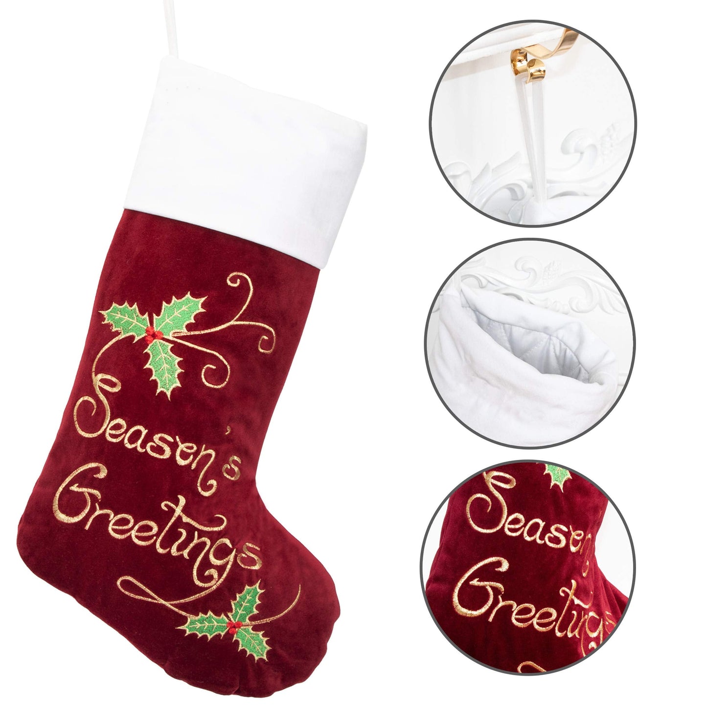 GEX Christmas Stockings 5 Pack for Family 22" Large Embroidered Classic Luxury Velvet Red Green Purple Blue Brown Decorations for Fireplace Xmas Season (Set of 5)