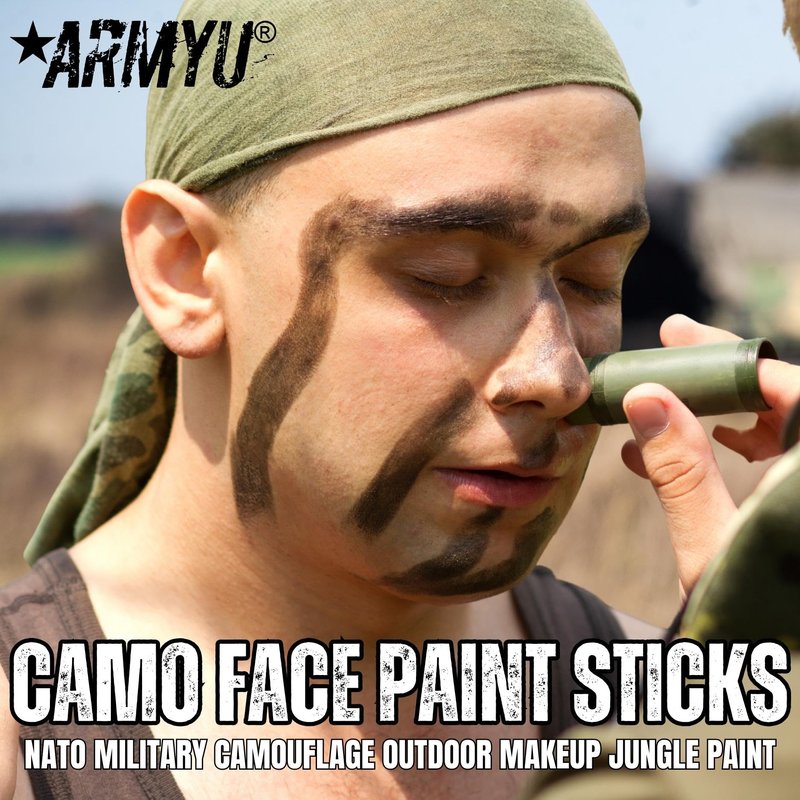 Camo Face Paint, NATO Camouflage Military Makeup Paint Sticks (Black & Olive Drab - 1 Stick - 2 Colors)