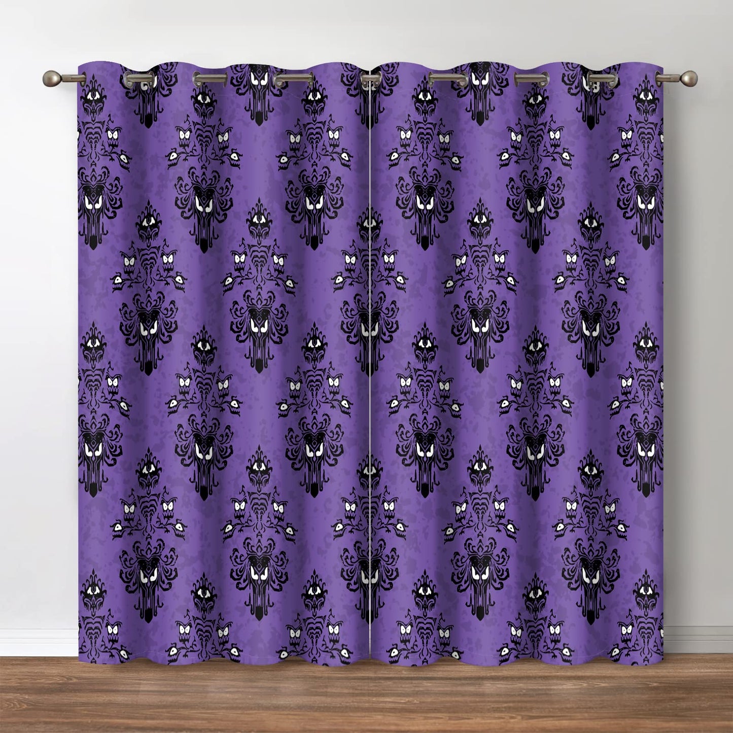Jekeno Halloween Blackout Curtains Horror Spooky Drapes Haunted House Mansion Decor Home Bedroom Living Room Darkening Purple Grommet Window Drapes 2 Panel Set, 52"x84"