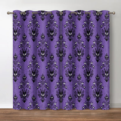 Jekeno Halloween Blackout Curtains Horror Spooky Drapes Haunted House Mansion Decor Home Bedroom Living Room Darkening Purple Grommet Window Drapes 2 Panel Set, 52"x84"