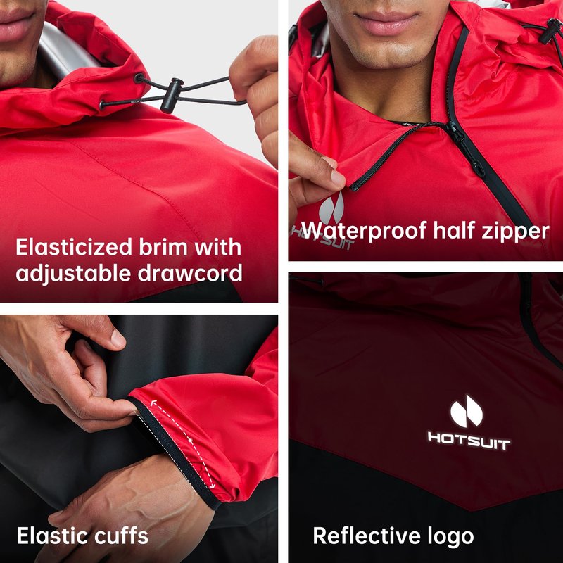 HOTSUIT Sauna Suit for Men & Women Sweat Suit Sauna Jacket Pant Gym Workout 7 Colors, Red, XL