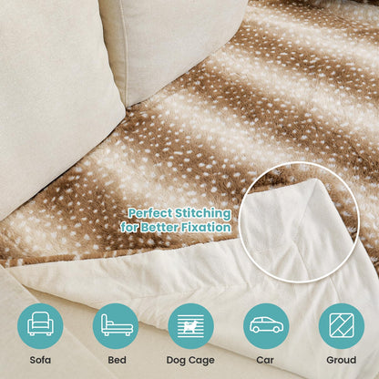 COZY KISS Christmas Deer Print Blanket, Waterproof Pet Blanket, Woman Sofa Bed Couch Faux Fur Throw, Liquid Pee Proof for Large Dog or Cat, Reversible, Washable, Ultra Soft, 50x60 inch, Brown