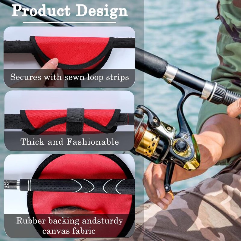 Yisinar 8-Pack 6" Fishing Lure Covers with Heavy-Duty Rod Sleeve, Lure Wraps with Velcro - Fishing Hook Covers for Spinning Rod, Freshwater/Saltwater