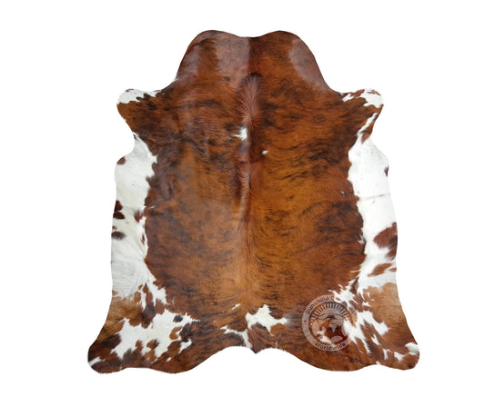 Sunshine Cowhides Genuine Cowhide Rug, Brindle Tricolor Carpet for Living Room, Bedroom, Nursery & More – Western Look, Blanket, Wall Decor, Upholstery & Chair Use, Cream/Brown,Large 6x6-7 Ft