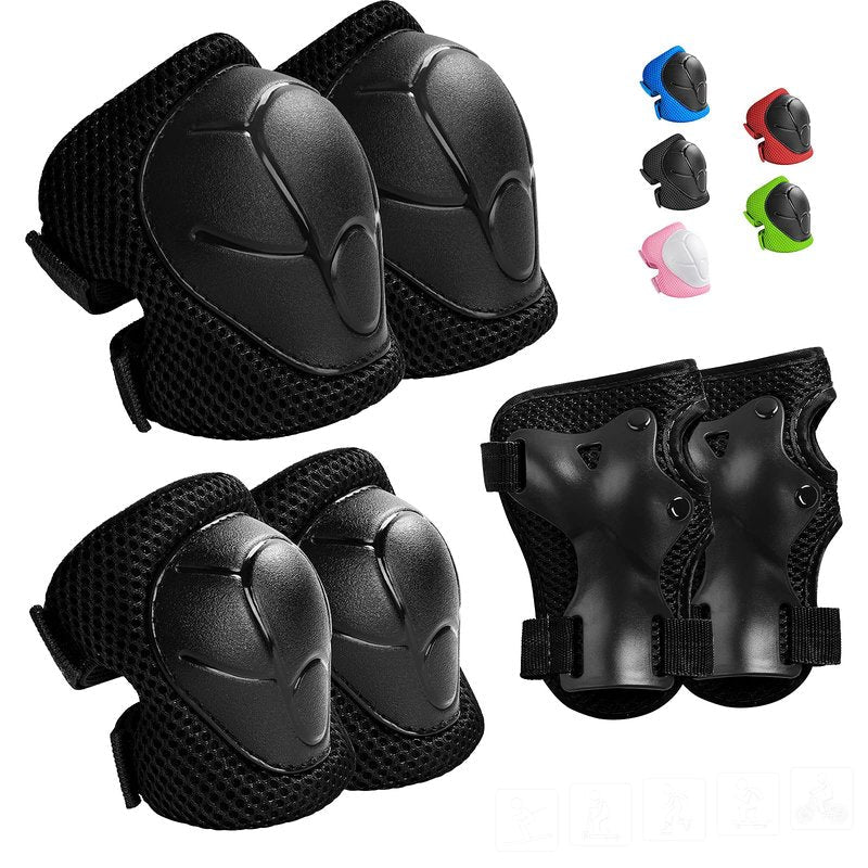 Kids Protective Gear Set Wemfg Knee Pads for Kids 7-13 Years Toddler Knee and Elbow Pads with Wrist Guards 3 in 1 for Skating Cycling Bike Rollerblading Scooter(Black)
