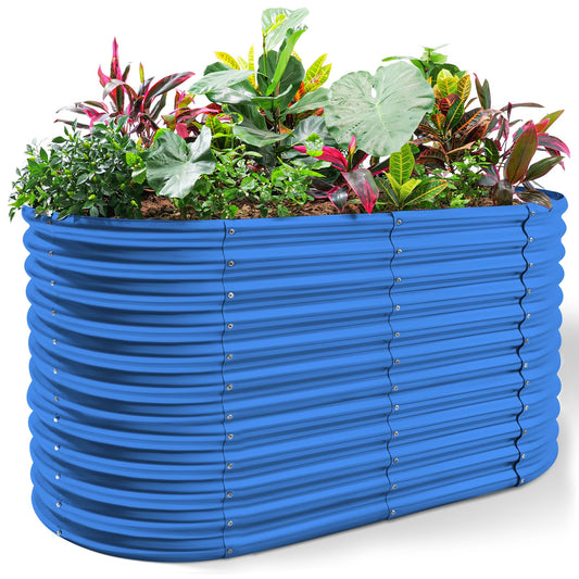 Land Guard 6x3x3ft Oval Galvanized Raised Garden Beds, Large-Capacity Metal Planter Box Outdoor, Durable Deep Raised Garden Bed 3ft Tall, Raised Beds for Gardening Vegetables, Royal Blue