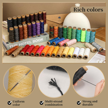 Jupean 48 Colors Waxed Thread, Leather Thread for Hand Sewing, Book Binding Threads, Leather Stitching Thread for Hand Sewing Craft DIY Bookbinding