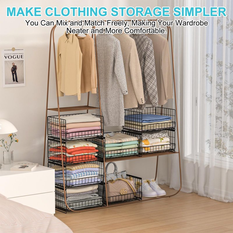 Hongtamoya 4-Tier Sliding Closet Organizers and Storage Shelves, Stackable Closet Shelf Organizer Basket Bins, Drawer Shelf Storage Container for Wardrobe Cupboard Kitchen Bathroom Office, Black