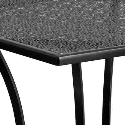 Flash Furniture Oia 28" Commercial Grade Steel Patio Table, Modern Square Rain Flower Design Outdoor Dining Table, Black