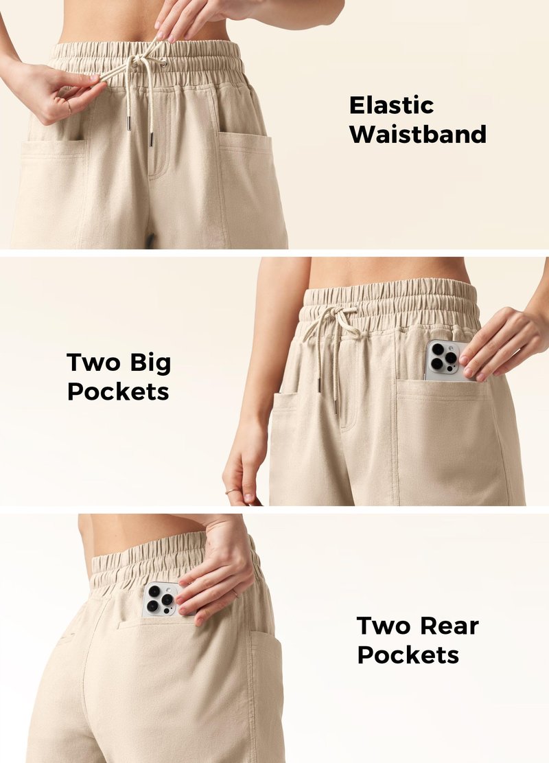 Willit Women's Linen Shorts Casual Summer Shorts High Waisted Comfy Pull On Shorts with Pockets 4" Khaki M