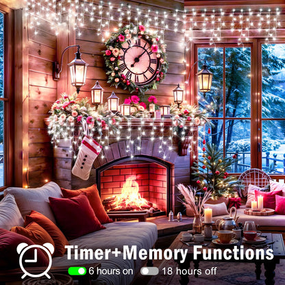 XURISEN 66ft Christmas Lights Decorations Outdoor, 640 LED 8 Modes Curtain Fairy Lights with 120 Drops,Plug in Waterproof Timer Memory Function for Christmas Holiday Wedding Party Decor(Cool White)