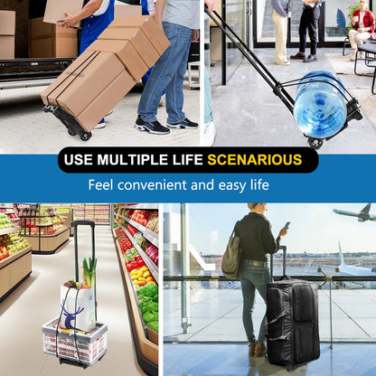 ZHJINGYU 70lbs Folding Hand Truck | Sack Barrow | Steel Foldable Trolley | Adjustable Baseplate & Bungee Cords | 2 Wheel | Folds into Backpack for Lifting Luggage Travel Auto