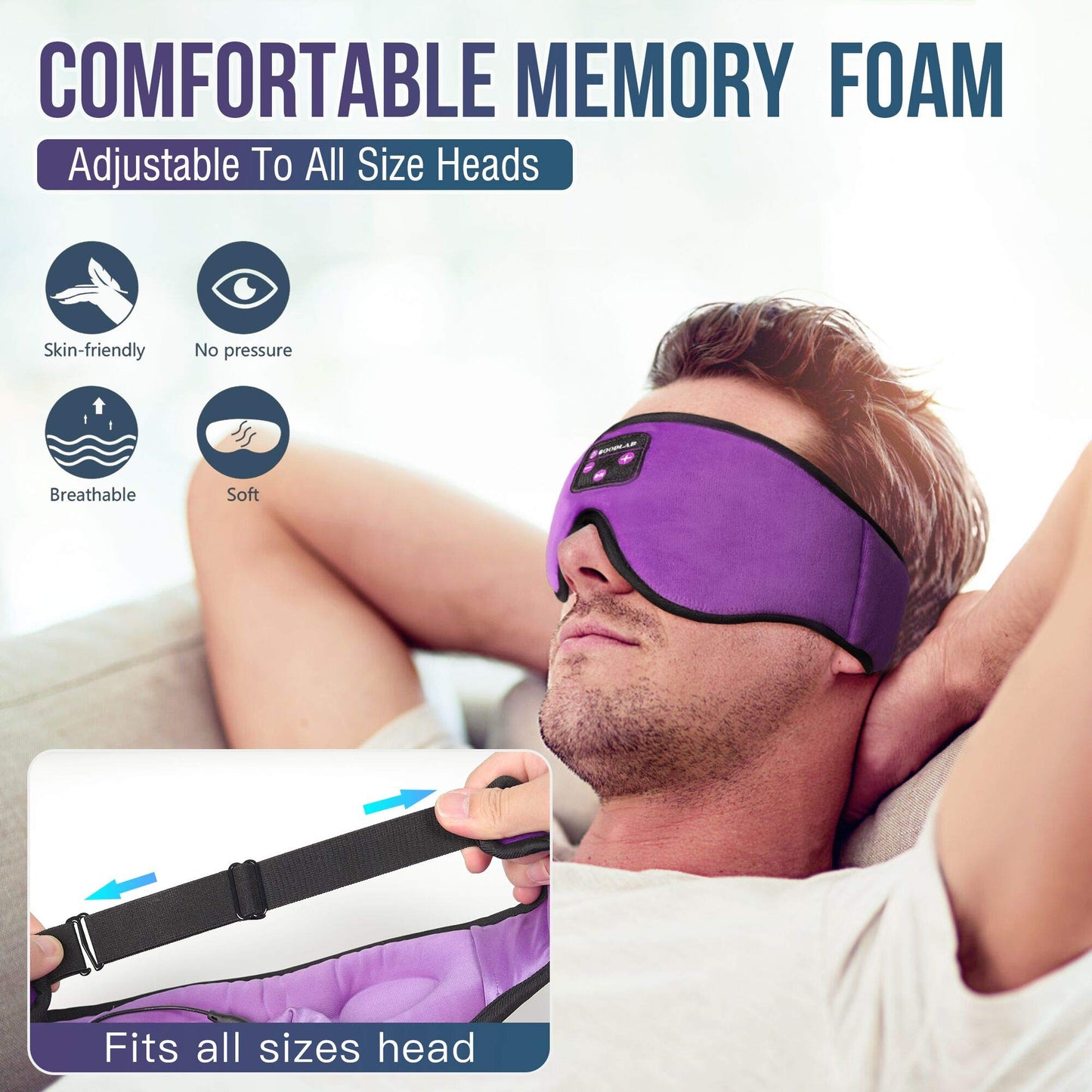 Boodlab Sleep Headphones Bluetooth Sleep Mask, 3D Sleep Eye Mask with Ultra-Thin HD Stereo Speakers Washable Adjustable for Sleeping Side Sleepers, Air Travel,Yoga,Meditation,Holiday (Purple)
