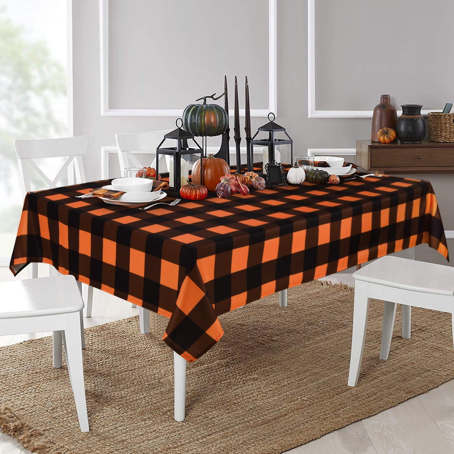 ASPMIZ Halloween Tablecloth, Plaid Checkered Table Cloth, Orange and Black Tablecloths, Machine Washable Tablecloth Rectangle for Dinner Party Decoration, 60 x 84 inch