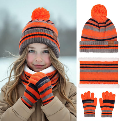 Kids Winter Hat Gloves Scarf Set: Girls Boys Children Beanie Gloves Neck Warmer Knit Set with Thick Warm Fleece Lined For 6-10 Years Old - Orange
