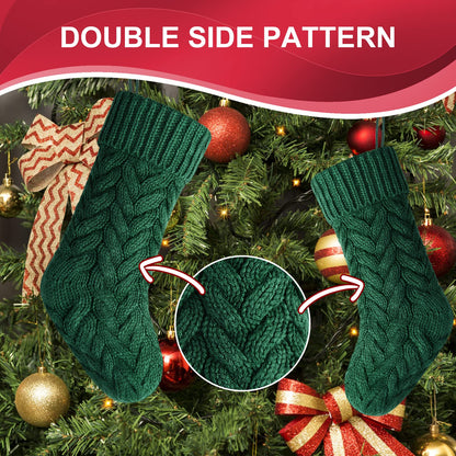 Kunyida Christmas Stockings, 18 Inch Burgundy, Ivory, Green and Khaki Cable Knitted Stocking for Xmas Holiday Decoration, 8 Pack