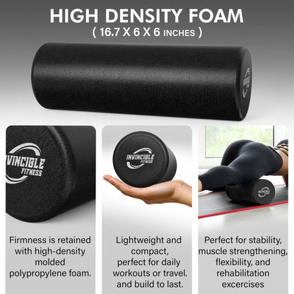 Invincible Fitness EPP Foam Roller for Deep Tissue Massage – Enhance Recovery, Relieve Pain, and Boost Mobility for a Stronger, Healthier You (Black)