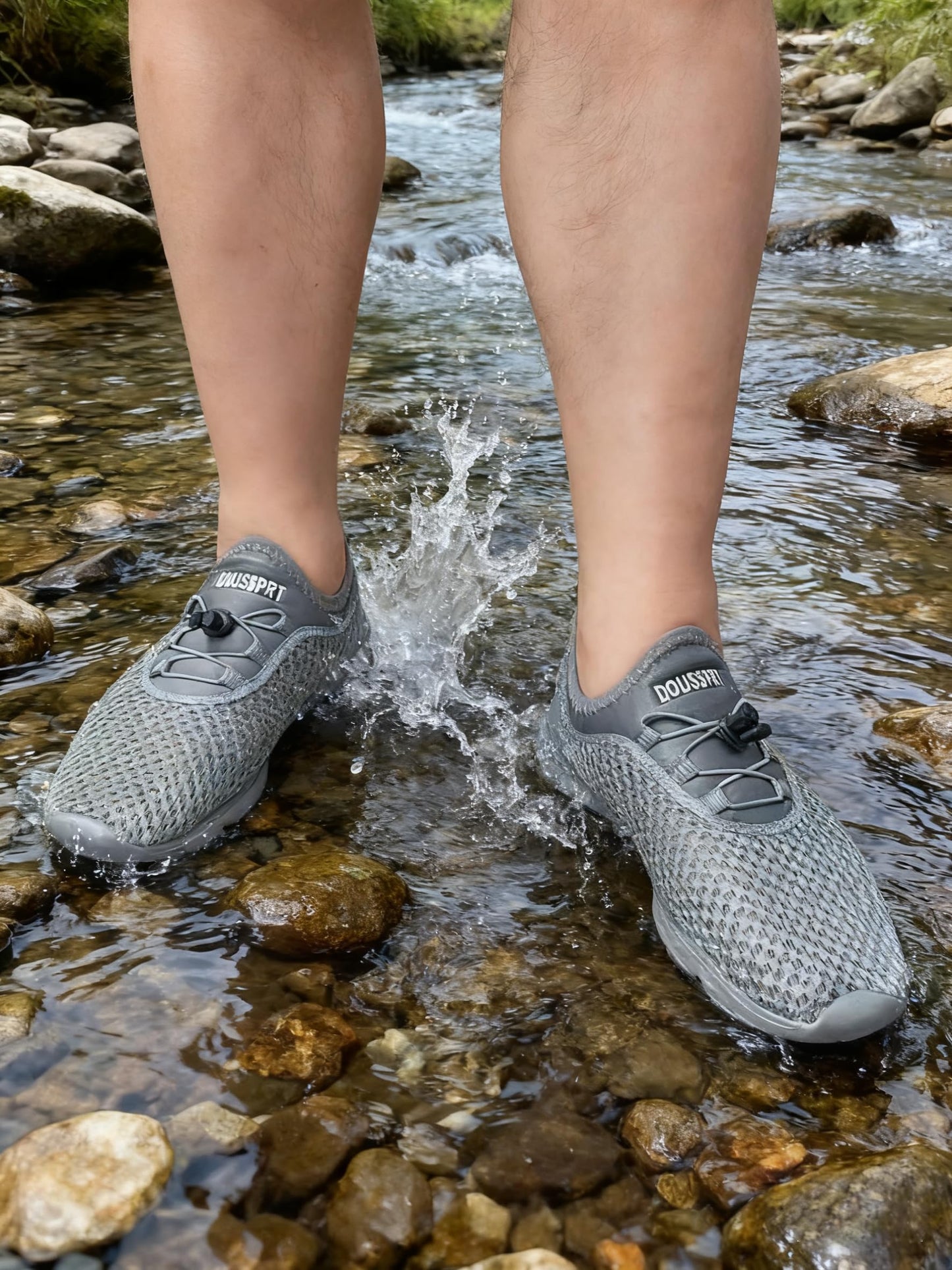 DOUSSPRT Men's Water Shoes Quick Drying Sports Aqua Shoes AllDarkgrey Size 8.5