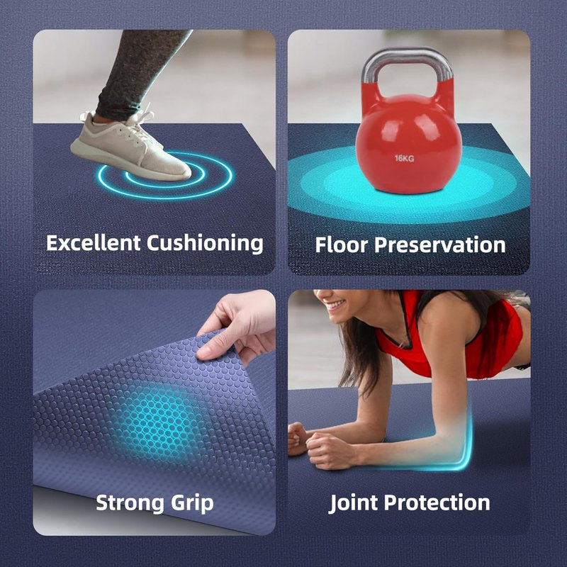 Large Exercise Mat for Home Workout - Extra Thick 7mm High-Density Gym Mat | Multiple Sizes Available