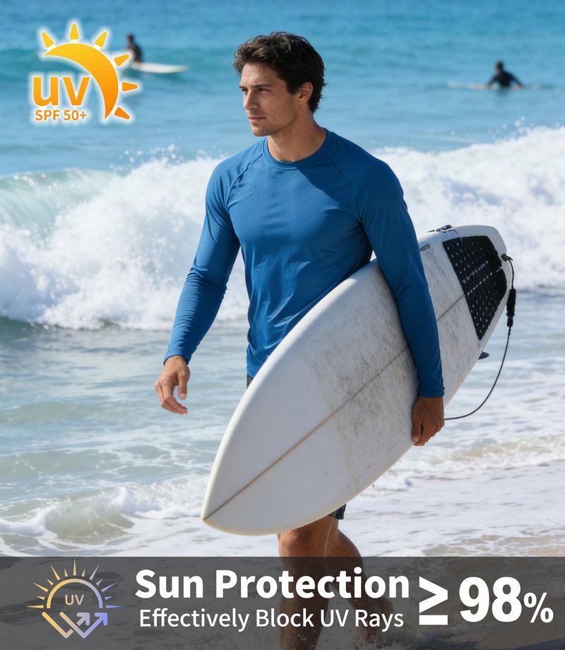 Long Sleeve Fishing Shirts for Men Sun Protection Rash Guard Shirts SPF UV Rashguard UPF 50+ Swim Shirt Running Workout Sunshirt 5 Pack