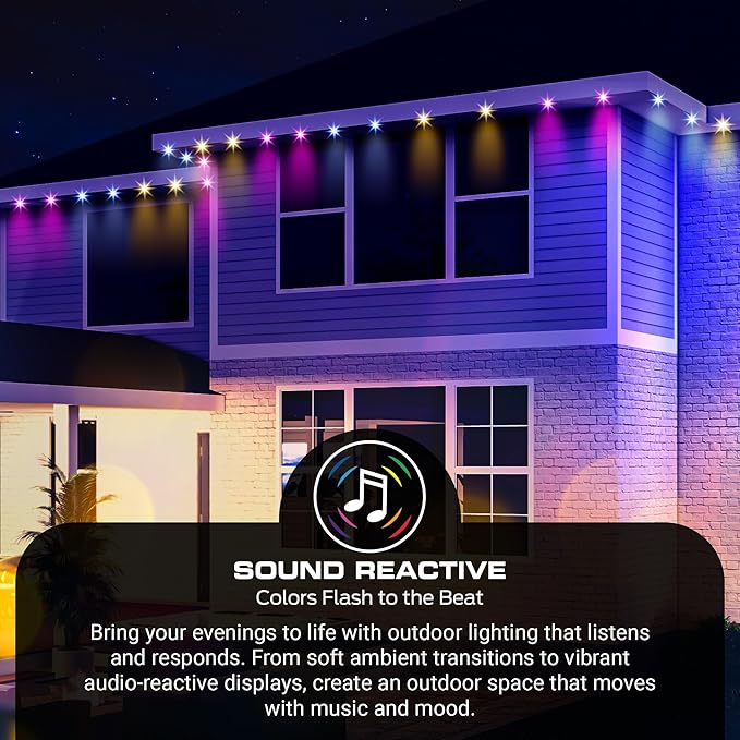Monster Smart Permanent Outdoor Lights, 100ft, 72 LED Eaves Lights, RGB+IC+WW, Weather & Water Resistant, App & Voice Control, Compatible with Alexa and Google, for Halloween, Christmas & Year-Round