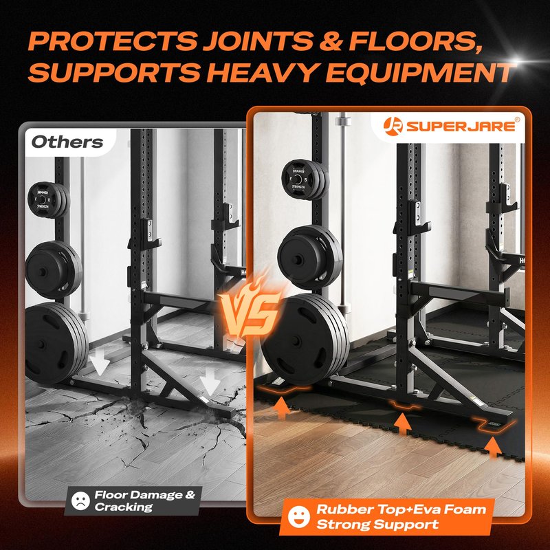 SUPERJARE 0.56'' Thick 12 Pcs 48 Sq Ft Rubber Top Exercise Equipment Mats, High Density EVA Foam Mats with Rubber Top, Interlocking Gym Flooring for Home Gym, Protective Workout Mat, Black