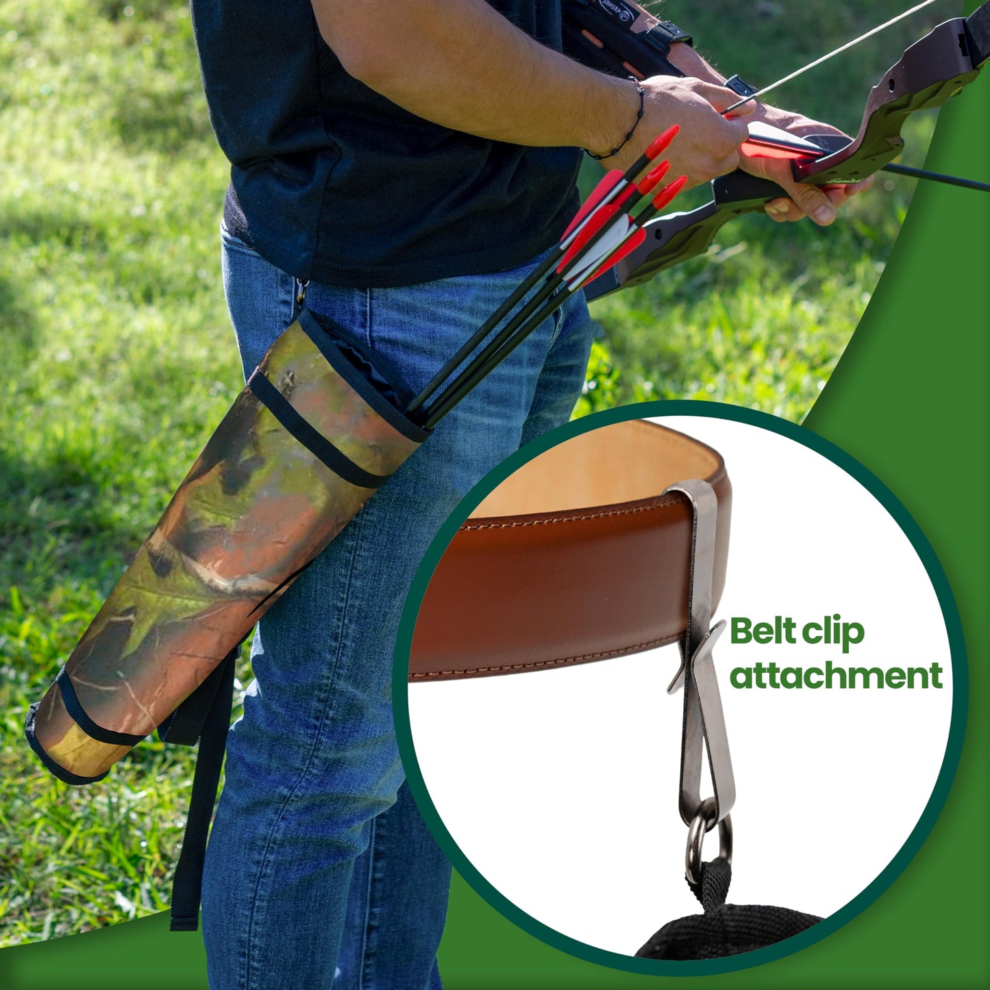 KESHES Archery Back Arrow Quiver Holder - Adjustable Quiver for Arrows with Shoulder Strap and Belt Clip - Ideal for Bow Hunting & Target Practice for Youth & Adults