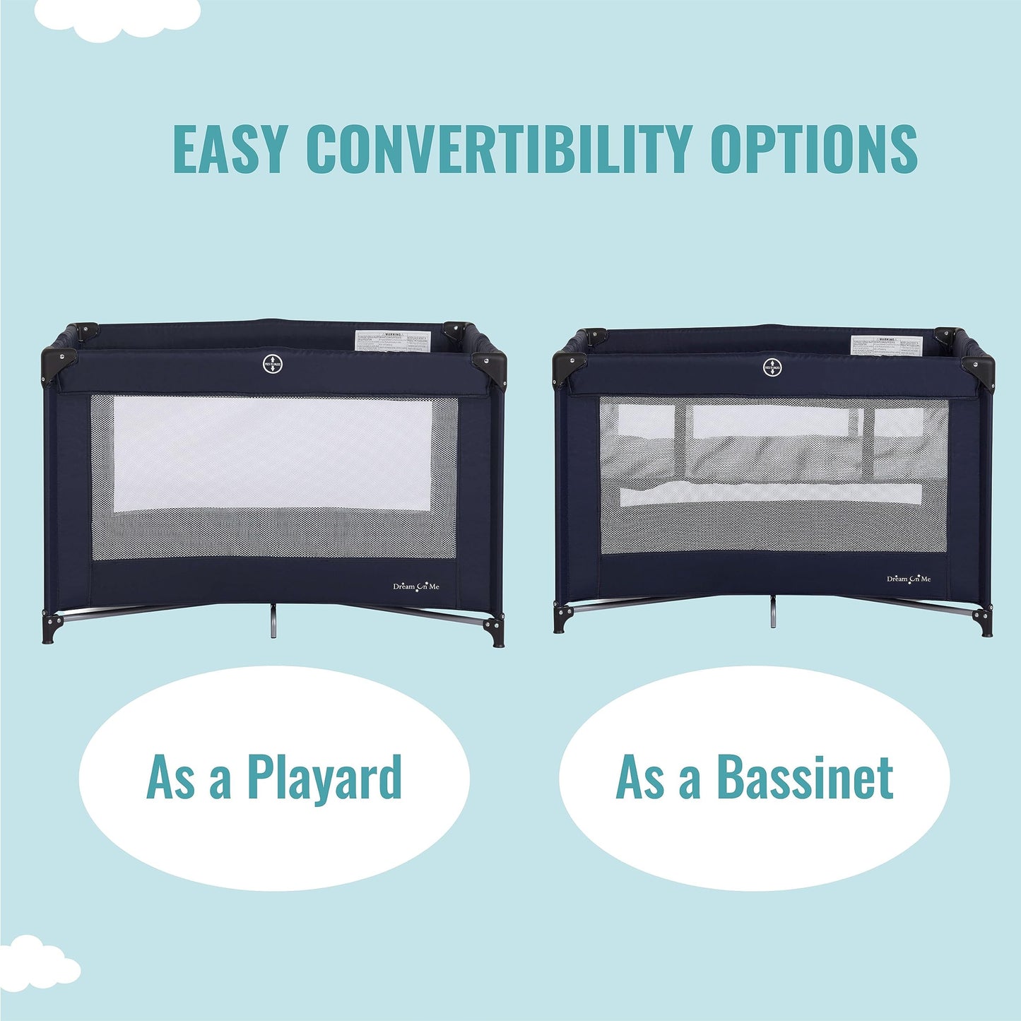 Dream On Me Zazzy Portable Playard with Bassinet in Navy, Packable and Easy Setup Baby Playard, Lightweight and Portable Playard for Baby with Mattress and Travel Bag