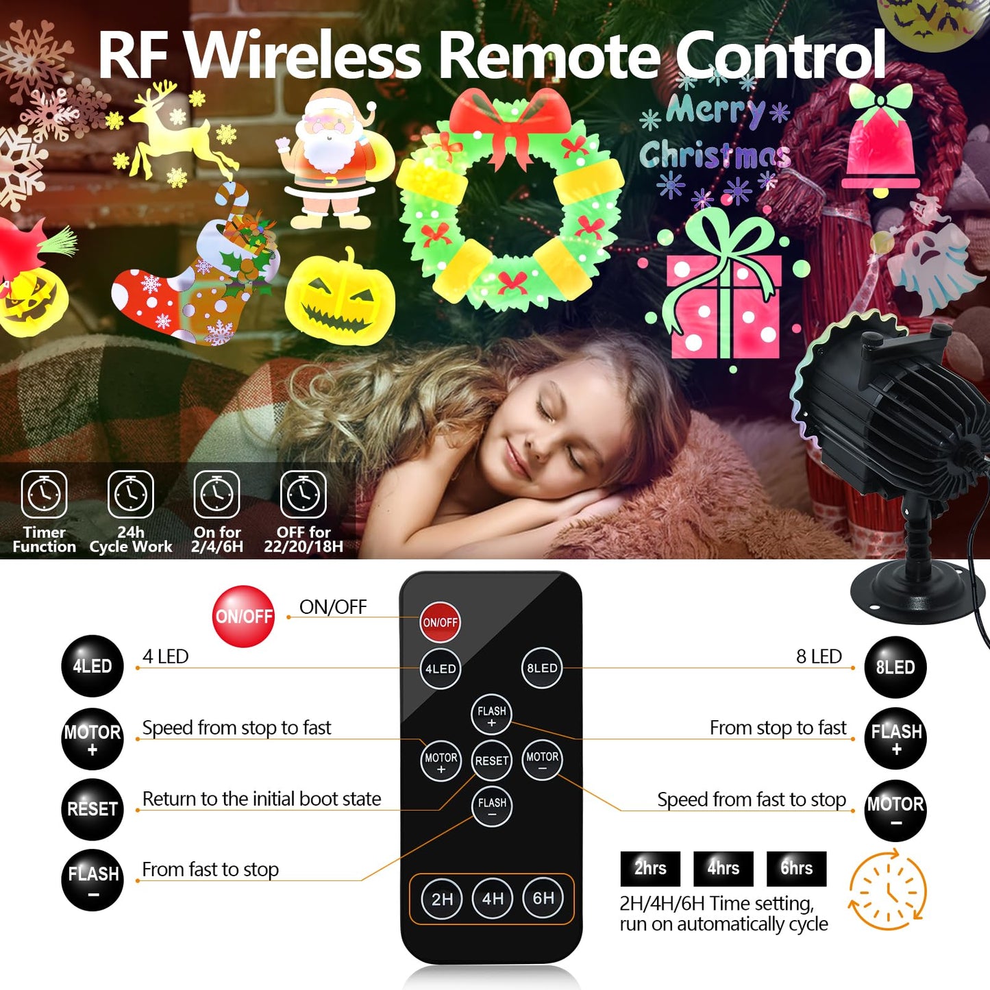 Segotendy Halloween Projector Lights Outdoor, 8 Images Mode with 96 Cartoons,Waterproof Holiday Projector with Remote Control Timer for Valentine Decorations Easter Christmas Halloween Birthday Party