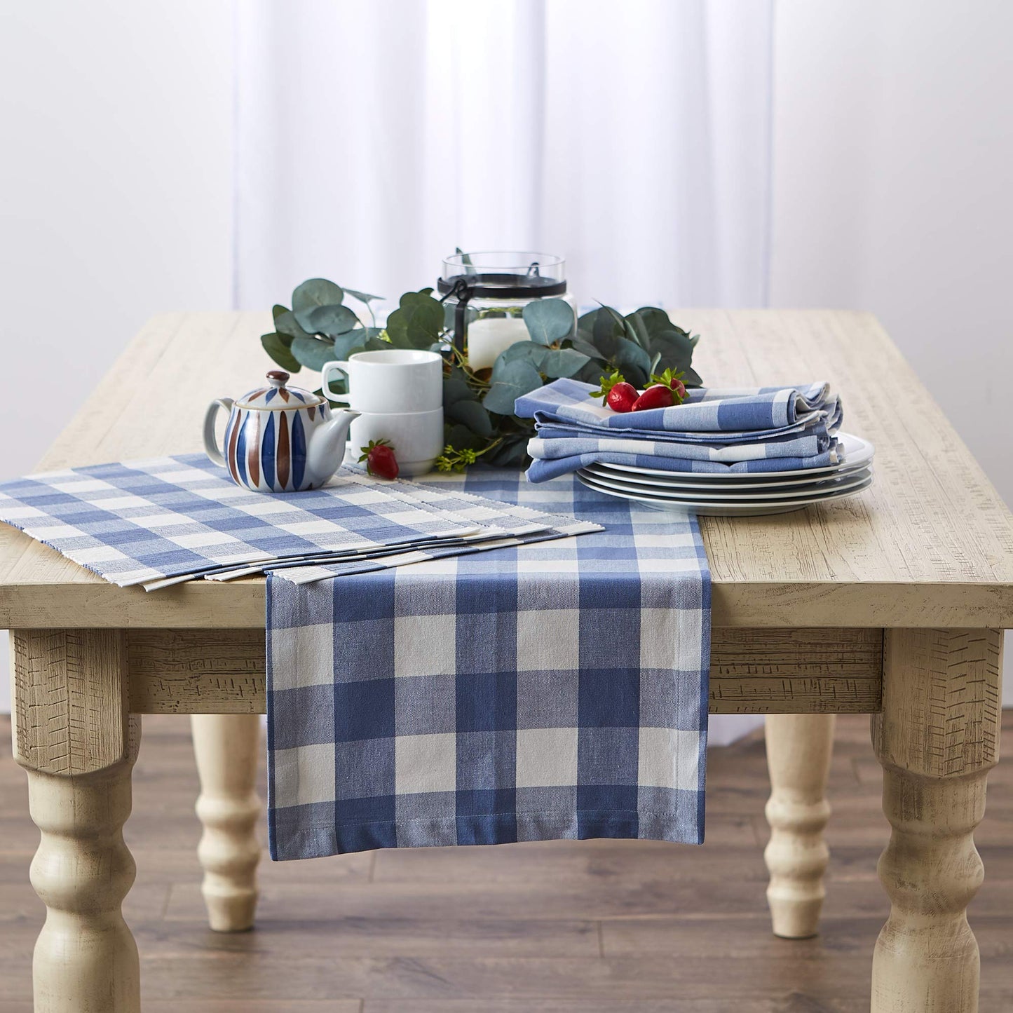 DII Buffalo Check Collection, Classic Farmhouse Tabletop Set, Placemat Set, 13x19, Stonewash Blue, 6 Piece