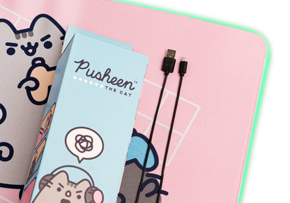 Erik Official Pusheen XXL RGB Gaming Mouse Mat | LED Mouse Mat | 900x400x4 mm Non-Slip Rubber Base Mouse Pad RGB, RGB Gaming Mouse Pad, Keyboard Mouse Mat | Pusheen Gifts | Kawaii Gaming