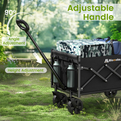 Collapsible Wagon with Wheels, 220 lbs Wagons Carts Foldable Wagon Cart with Flexible Handle, Lightweight Portable Folding Utility Grocery Shopping Cart for Grocery Sports Garden Camping