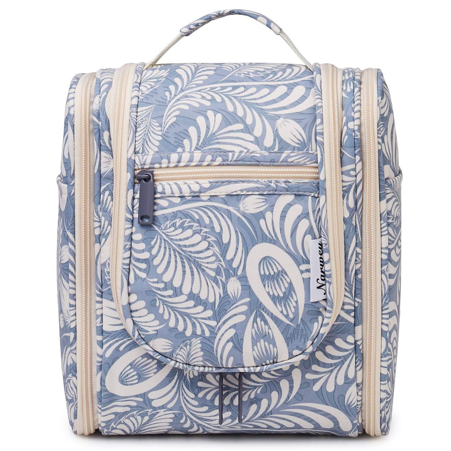Narwey Hanging Toiletry Wash Bag, Travel Toiletry Bags for Women, Toiletries Bag Washbag Makeup Cosmetic Organiser for Holiday Essentials Accessories (Blue Leaf (Small))