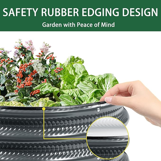 2 Pcs 2x2X1 FT Round Galvanized Raised Garden Bed Kit, Light Green Outdoor Planter Garden Bed, Metal Raised Box for Vegetables, Fruits, Flowers & Herbs