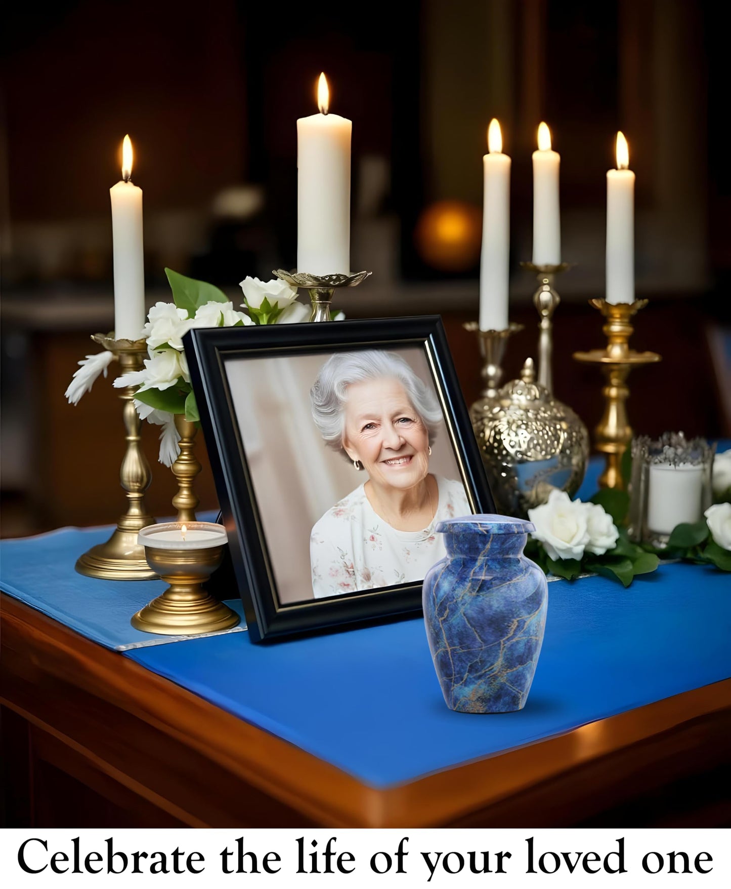 Marble Finish Metal Mini Keepsake Urn for Human or Pet Ashes - Token Sharing Memorial Urn with Velvet Bag (Exotic Blue)