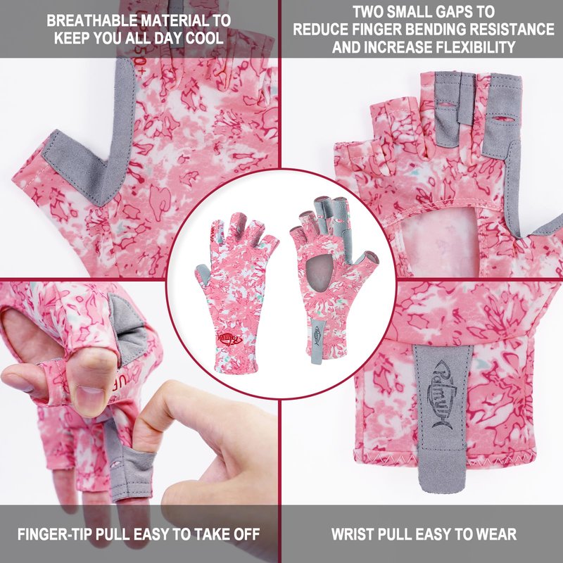 Palmyth UV Protection Fishing Fingerless Gloves UPF50+ Sun Gloves Men Women for Kayaking, Hiking, Paddling, Driving, Canoeing, Rowing（Air Mist Rose，Medium）