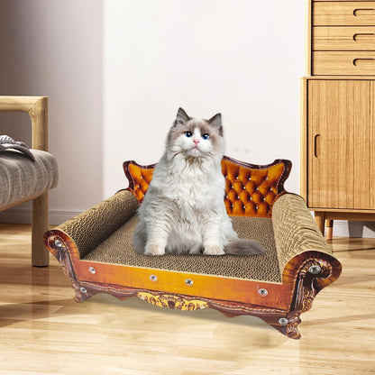 INRLKIT Luxury Cardboard Cat Scratcher Sofa Bed, Couch Shaped Cat Scratching Board, Scratch Lounge with Catnip, Scratcher for Indoor Cats(Brown)