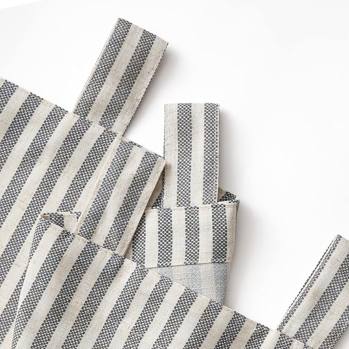 JINCHAN Tab Top Linen Kitchen Curtains 36 Inch Striped Tier Curtains Farmhouse Modern Cafe Style Small Window Treatments Airy Light Filtering Rod Pocket for Living Room Bathroom 2 Panels Charcoal Grey