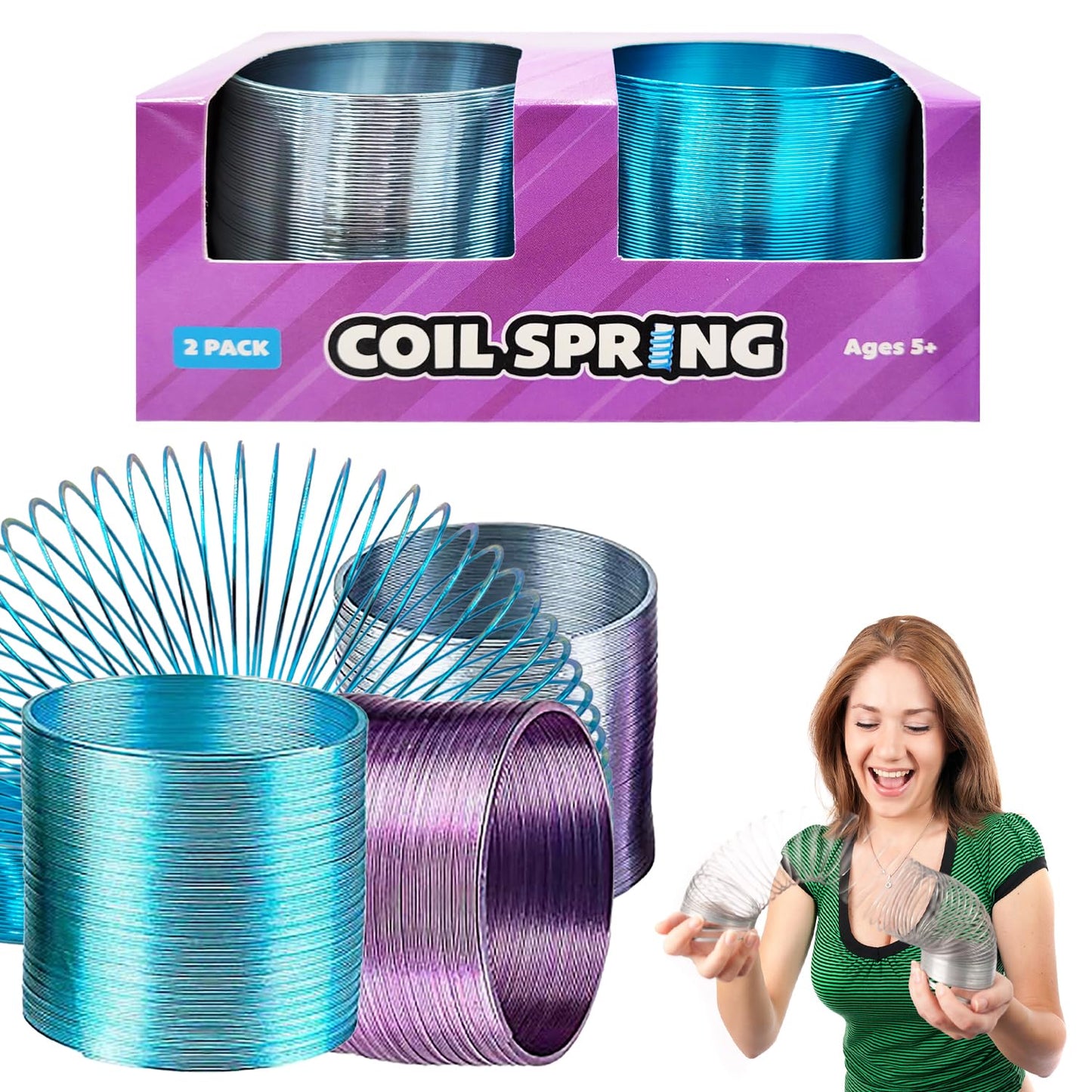 The Dreidel Company Metal Coil Spring, Goody Bag Fillers, Party Favor for Kids, Variety of 2.4" (60mm) Individually Boxed (2-Pack)