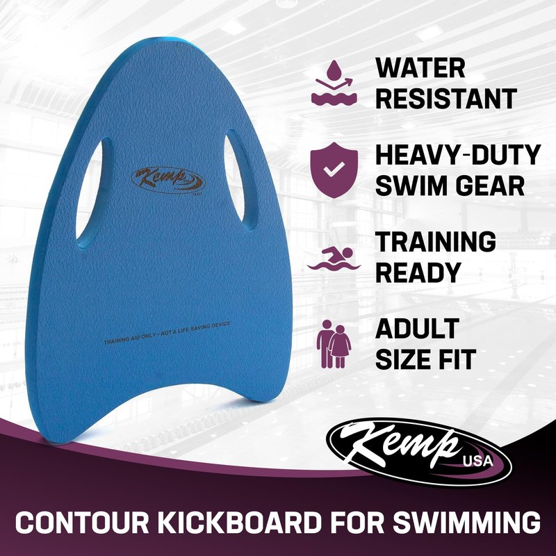 Kemp USA Contour Swim Kickboard with Handles EVA Foam Training Board Pool Swim Training Aid for Kick Drills Water Aerobics & Swim Teams 16.5 x 12.25 in Royal Blue