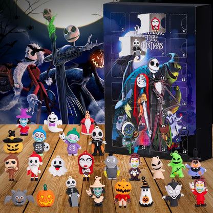 Halloween Advent Calendar 2025,Nightmare Be Christmas Calendars,Halloween Countdown Calendar Ornaments Gifts with 24 pcs Collectible Doll Figures Toys for Kids and Adults
