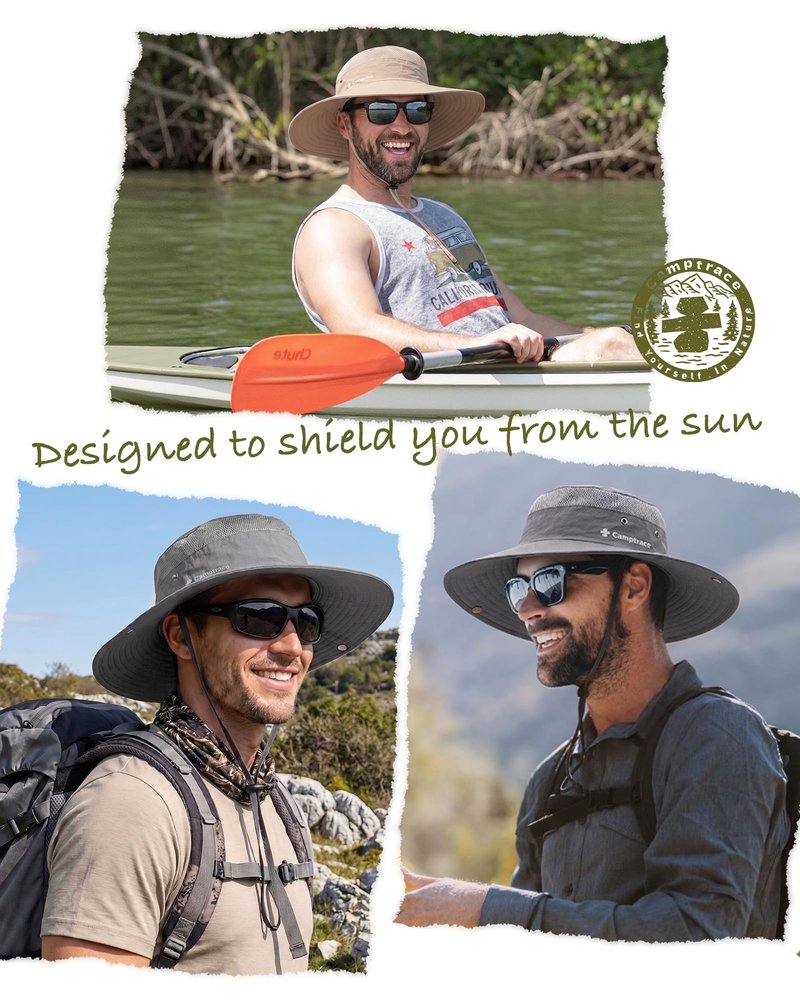 Sun Hats for Men Women Breathable Wide Brim Fishing Hat Hiking Summer UV Protection Bucket Hats UPF 80+ Dark Grey