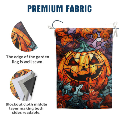 Spooky Pumpkin House Flag Scary Halloween Flags for Outside 28x40 Double Sided Large Stained Glass Fall Garden Flags Autumn Yard Flag for Outdoor Porch Lawn Farmhouse Thanksgiving Decor