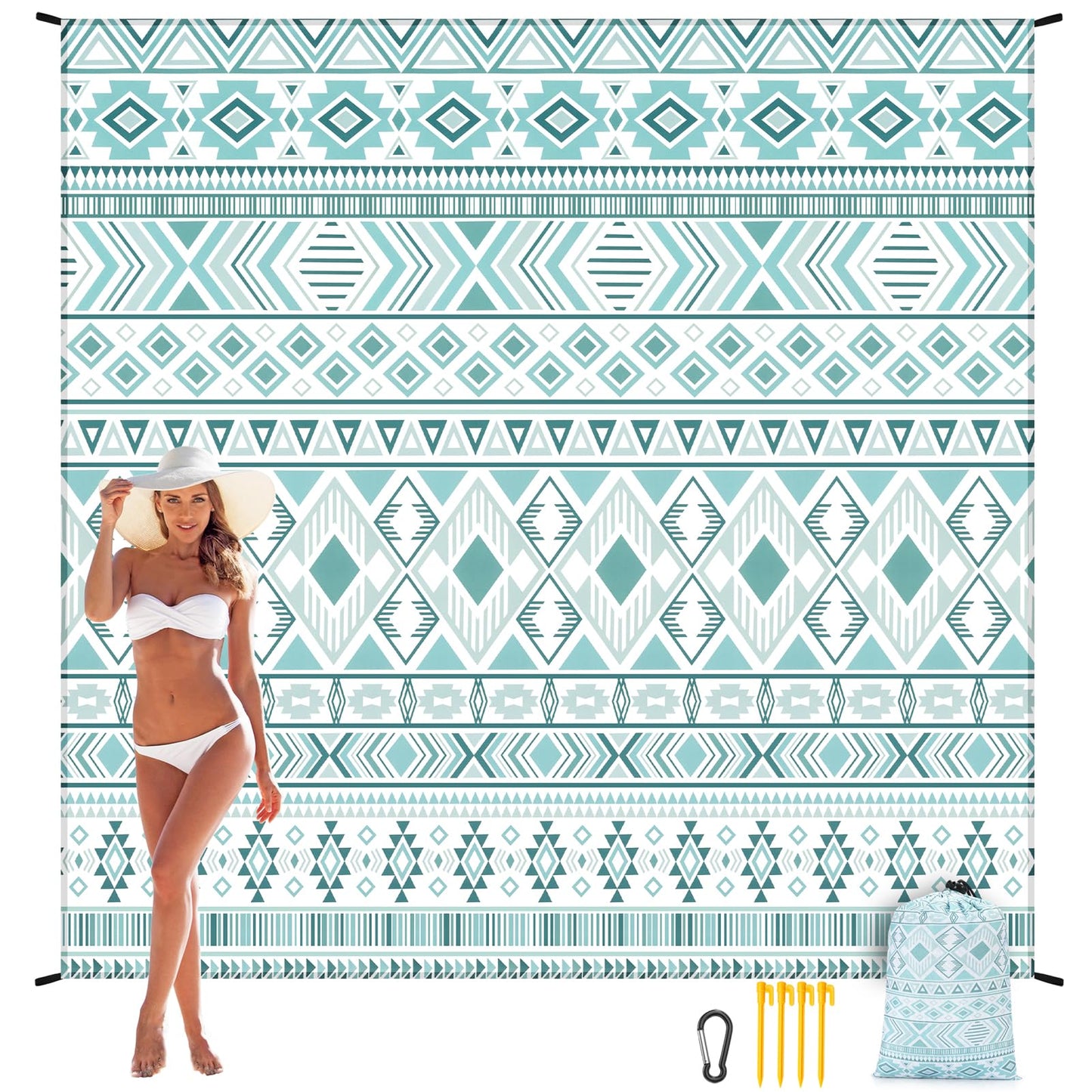 AISPARKY Beach Blanket Waterproof Sandproof, Oversized Large Beach Mat 79" X 83"/120"x108" for 1-8 Adults, Quick Drying&Compact&Lightweight, Picnic Mat Vacation Essentials for Beach Camping Travel